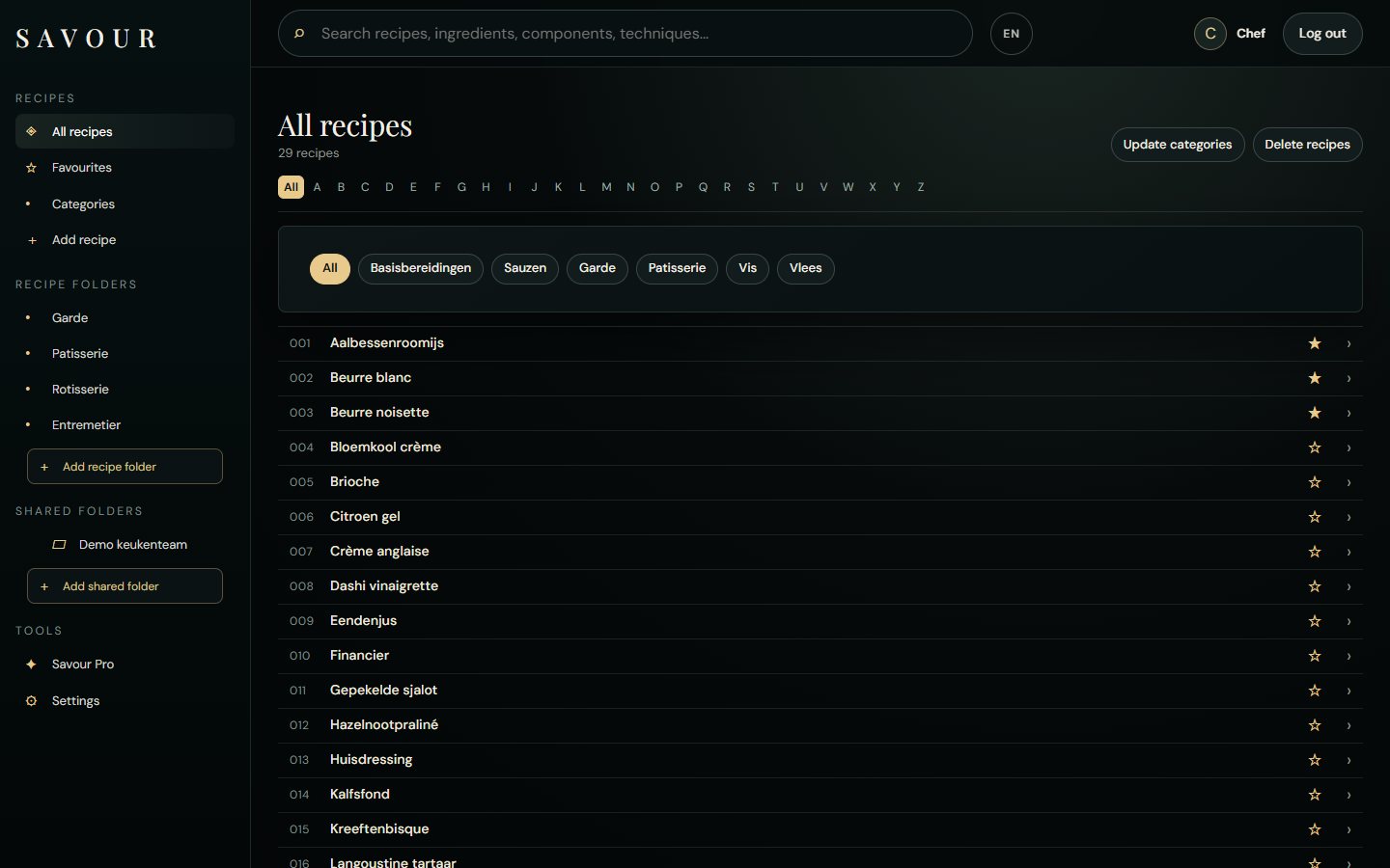 Recipe library in Savour on a laptop