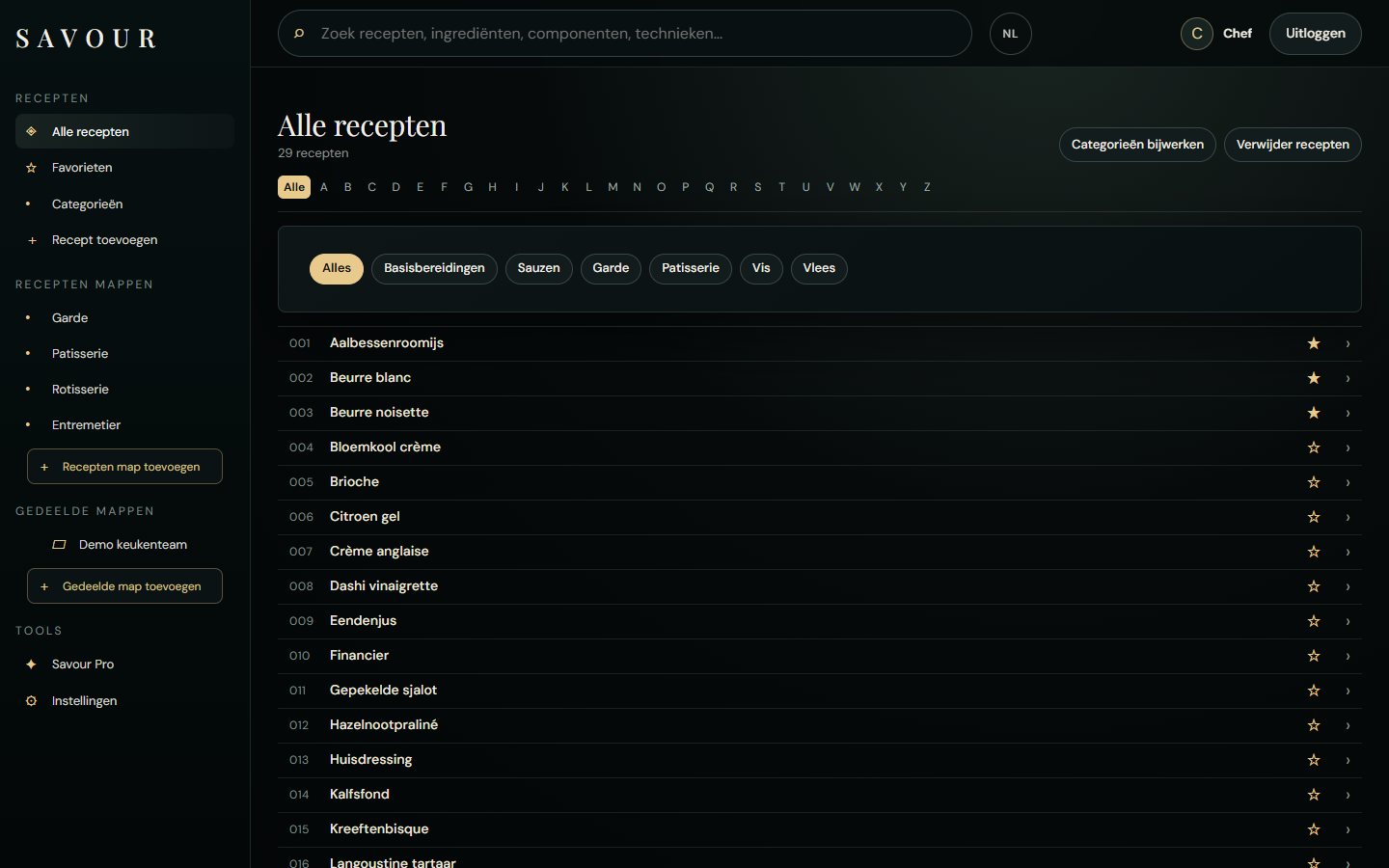 Receptenbibliotheek in Savour op een laptop
