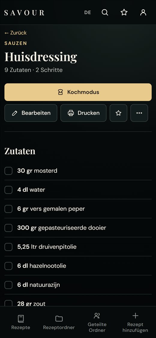 Rezeptansicht in Savour auf dem Handy